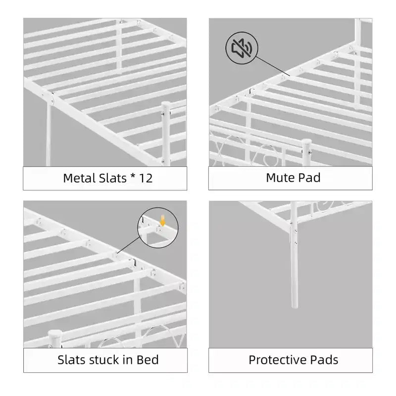 Coolmee Metal Full Size Bed Frame Metal Platform Bed Frame with Headboard and Footboard Classic Bed Frame with Iron-Art Sweet