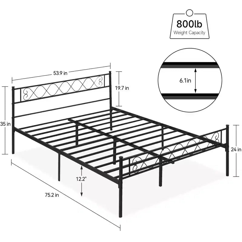 Coolmee Metal Full Size Bed Frame Metal Platform Bed Frame with Headboard and Footboard Classic Bed Frame with Iron-Art Sweet