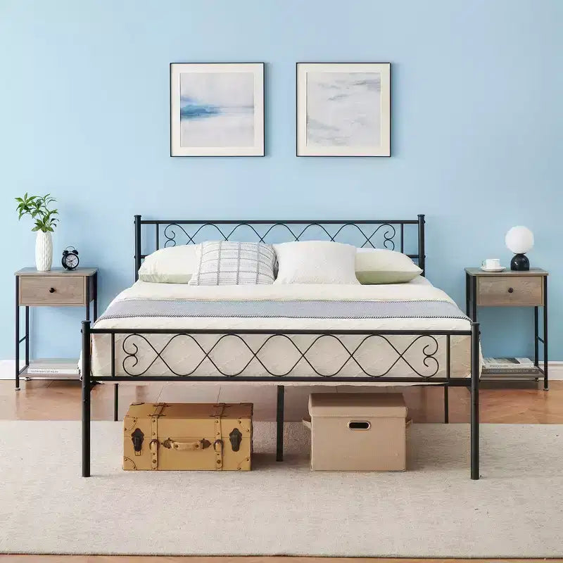 Coolmee Metal Full Size Bed Frame Metal Platform Bed Frame with Headboard and Footboard Classic Bed Frame with Iron-Art Sweet
