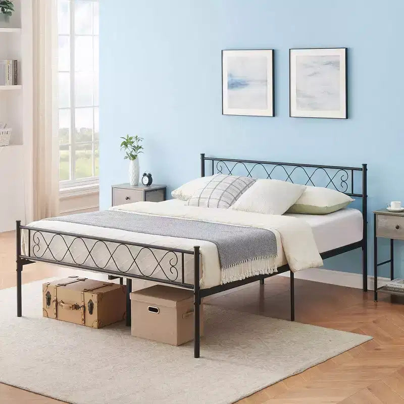 Coolmee Metal Full Size Bed Frame Metal Platform Bed Frame with Headboard and Footboard Classic Bed Frame with Iron-Art Sweet