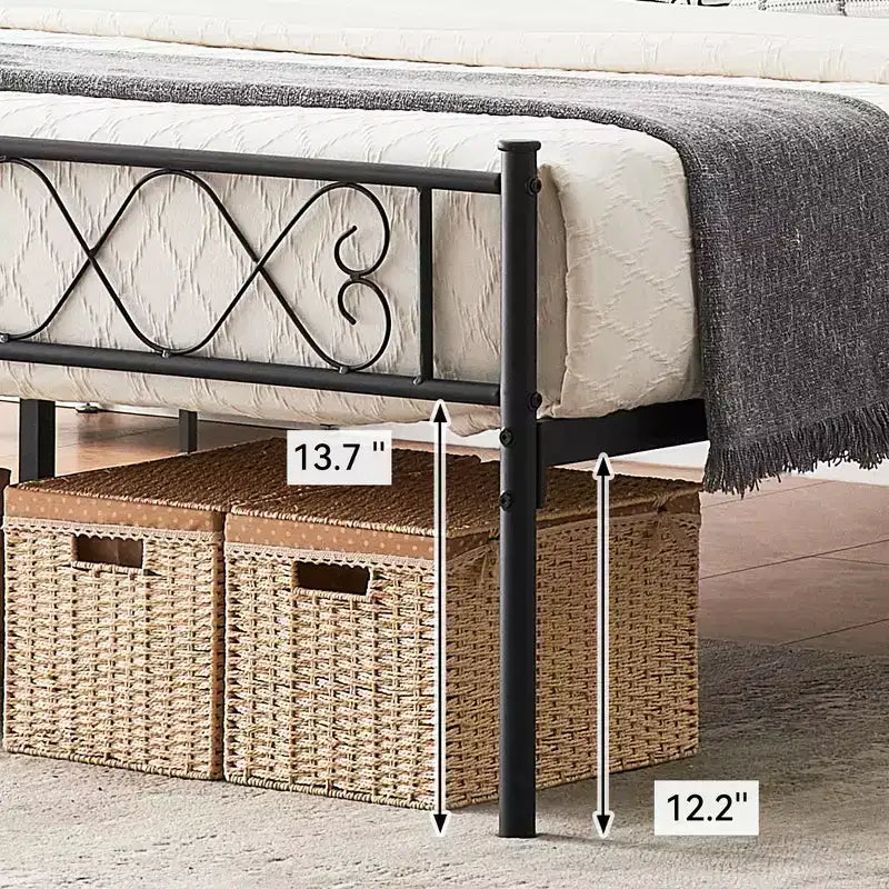 Coolmee Metal Full Size Bed Frame Metal Platform Bed Frame with Headboard and Footboard Classic Bed Frame with Iron-Art Sweet