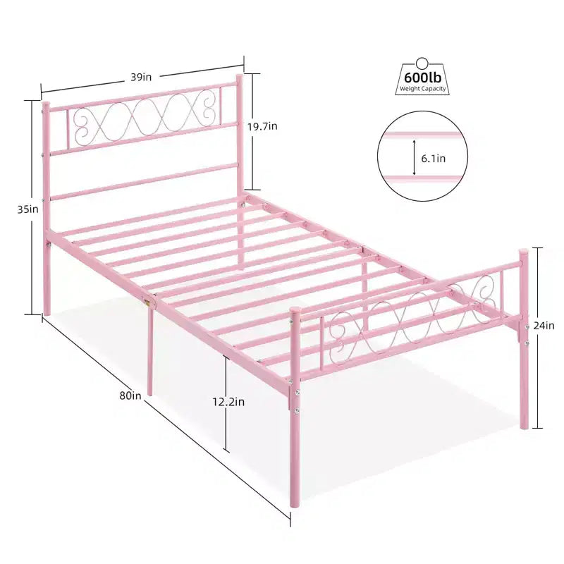 Coolmee Metal Full Size Bed Frame Metal Platform Bed Frame with Headboard and Footboard Classic Bed Frame with Iron-Art Sweet