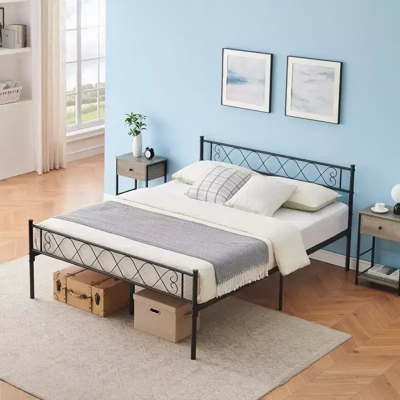 Coolmee Metal Full Size Bed Frame Metal Platform Bed Frame with Headboard and Footboard Classic Bed Frame with Iron-Art Sweet