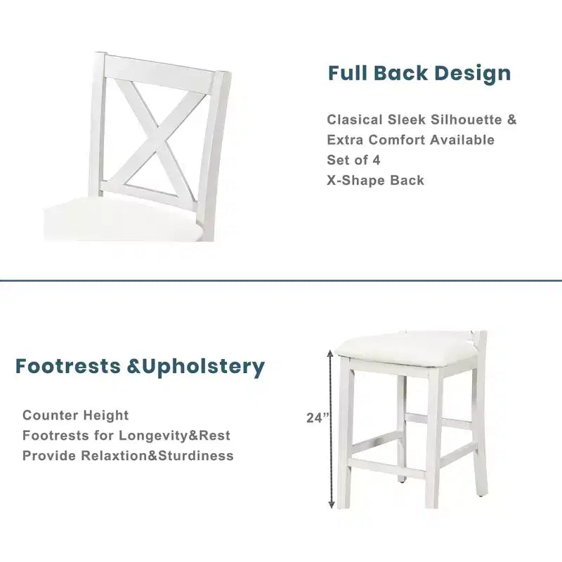 Counter Height Dining Table Set for 4, Wood Bar Table with Storage shelf and 2 stools & 2 Chairs for Small Places