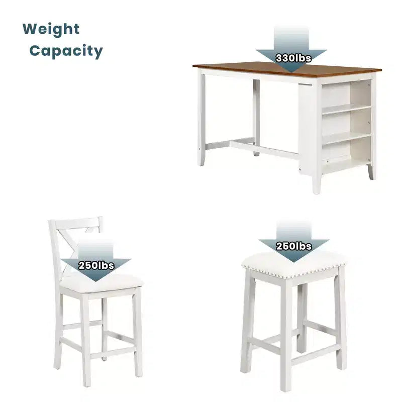 Counter Height Dining Table Set for 4, Wood Bar Table with Storage shelf and 2 stools & 2 Chairs for Small Places