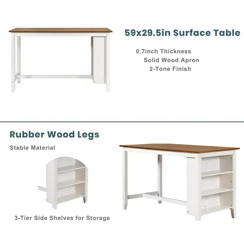 Counter Height Dining Table Set for 4, Wood Bar Table with Storage shelf and 2 stools & 2 Chairs for Small Places