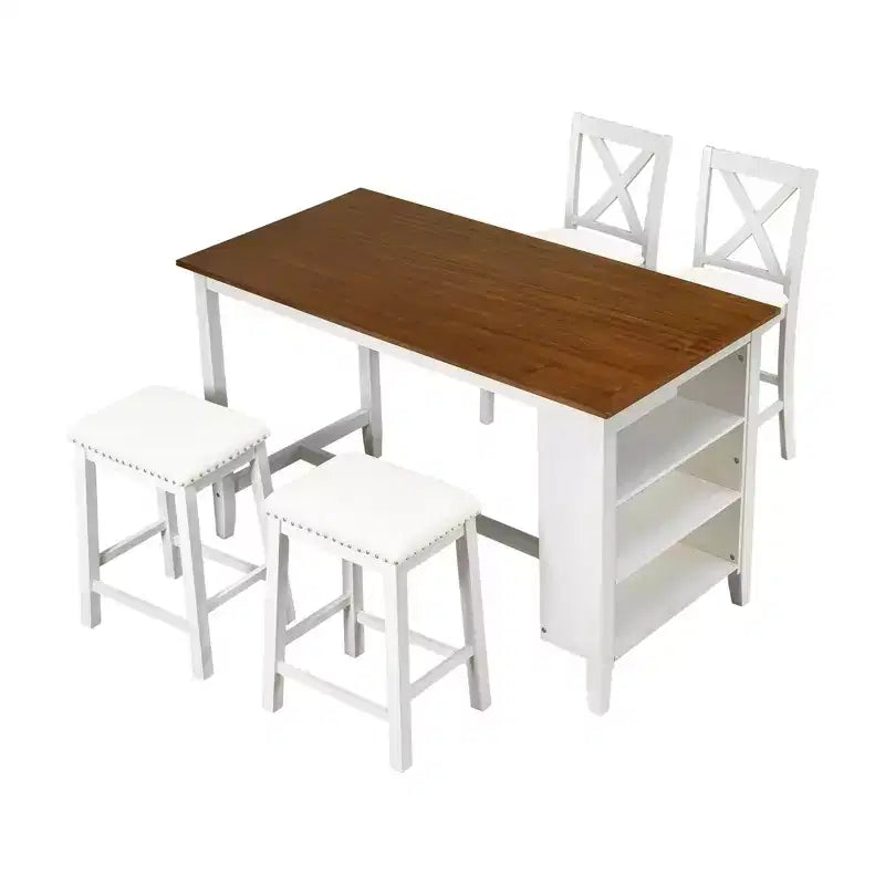 Counter Height Dining Table Set for 4, Wood Bar Table with Storage shelf and 2 stools & 2 Chairs for Small Places