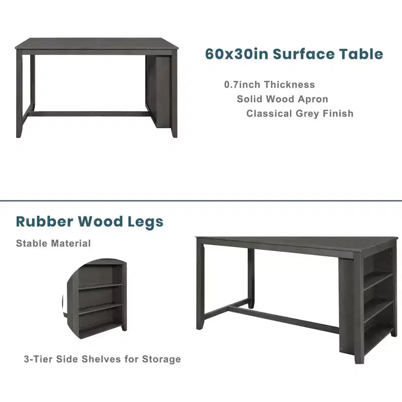 Counter Height Dining Table Set for 4, Wood Bar Table with Storage shelf and 2 stools & 2 Chairs for Small Places