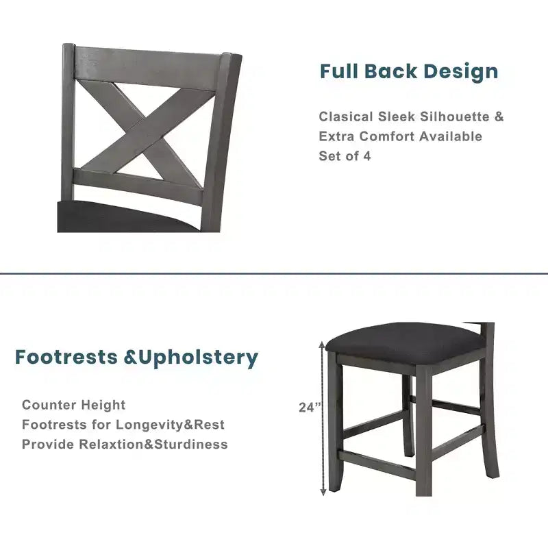 Counter Height Dining Table Set for 4, Wood Bar Table with Storage shelf and 2 stools & 2 Chairs for Small Places