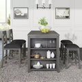 Counter Height Dining Table Set for 4, Wood Bar Table with Storage shelf and 2 stools & 2 Chairs for Small Places