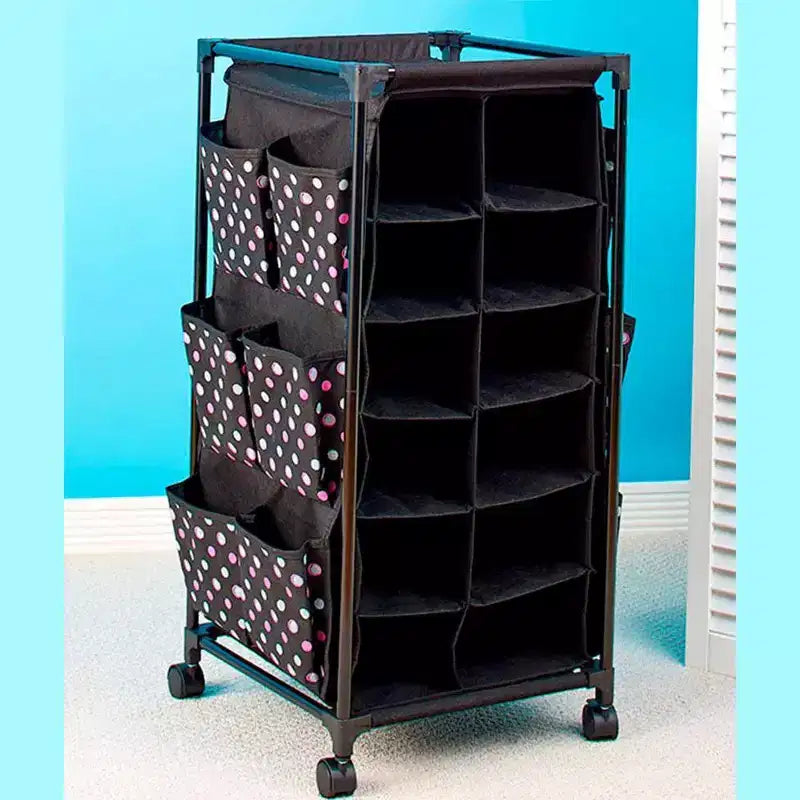 The Lakeside Collection Rolling Shoe Storage Unit with Fabric Cubbies -