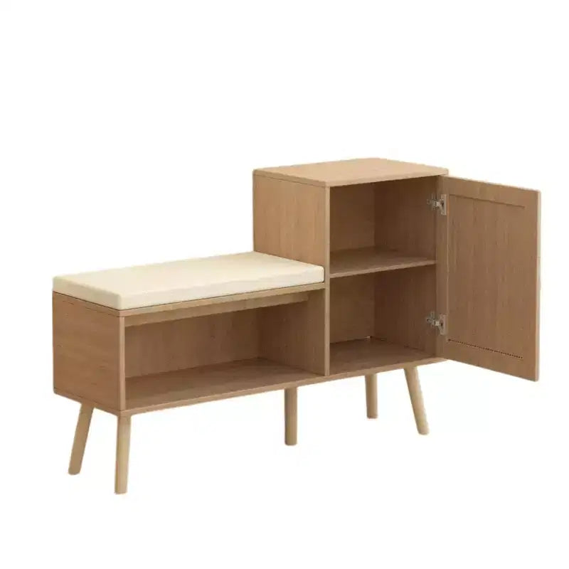 2-in-1 Shoe Storage Bench, PP Rattan Shoe Cabinet with 2 Adjustable Shelves and Removable Seat Cushion,Shoe Storage Organizer