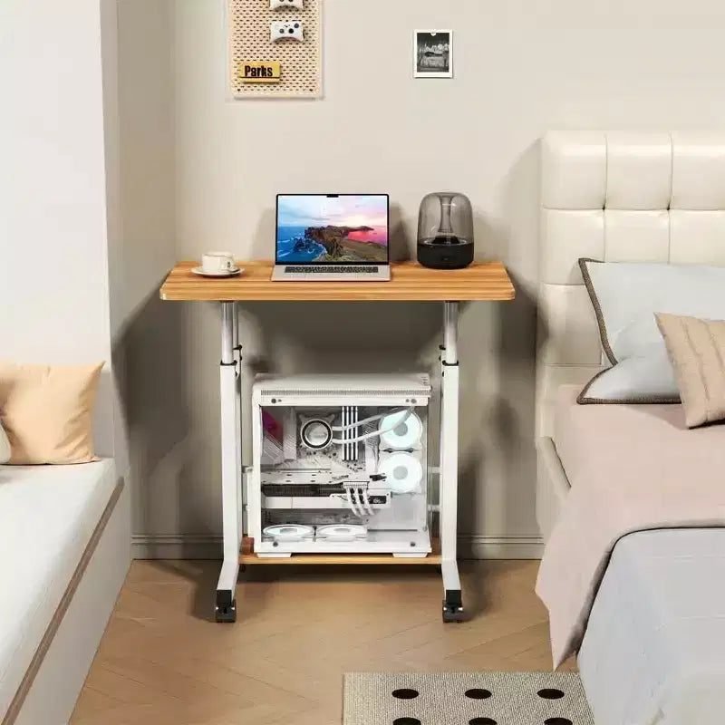 Standing Desk Adjustable Height, Mobile Small Stand Up Computer Rolling Desks Portable Laptop Desks with Wheels for Home Office, Height 27-35.5