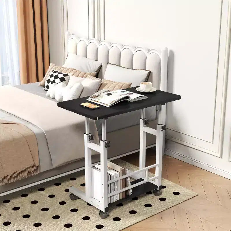 Standing Desk Adjustable Height, Mobile Small Stand Up Computer Rolling Desks Portable Laptop Desks with Wheels for Home Office, Height 27-35.5