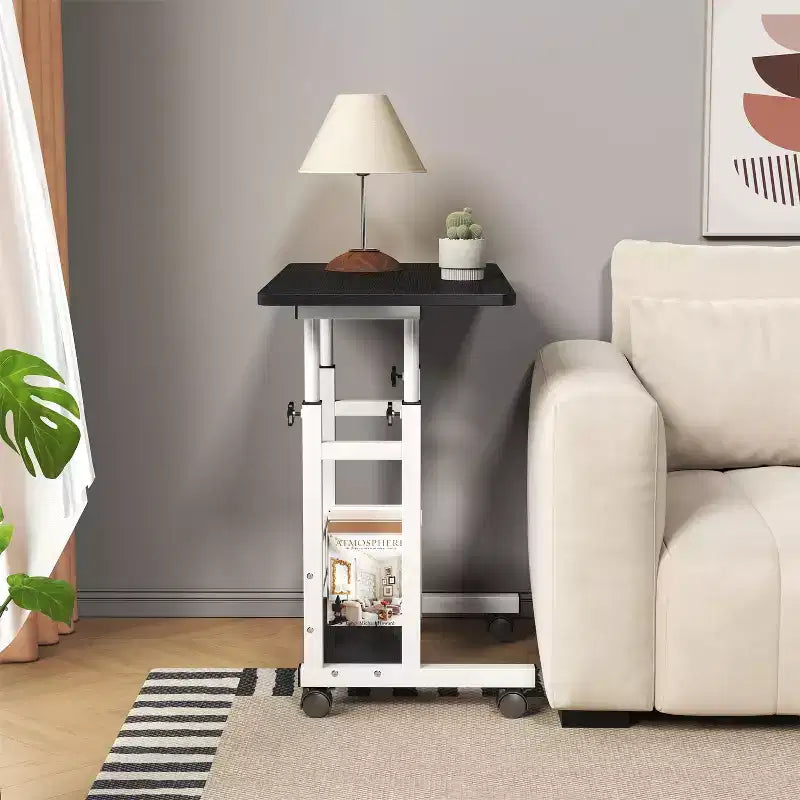 Standing Desk Adjustable Height, Mobile Small Stand Up Computer Rolling Desks Portable Laptop Desks with Wheels for Home Office, Height 27-35.5