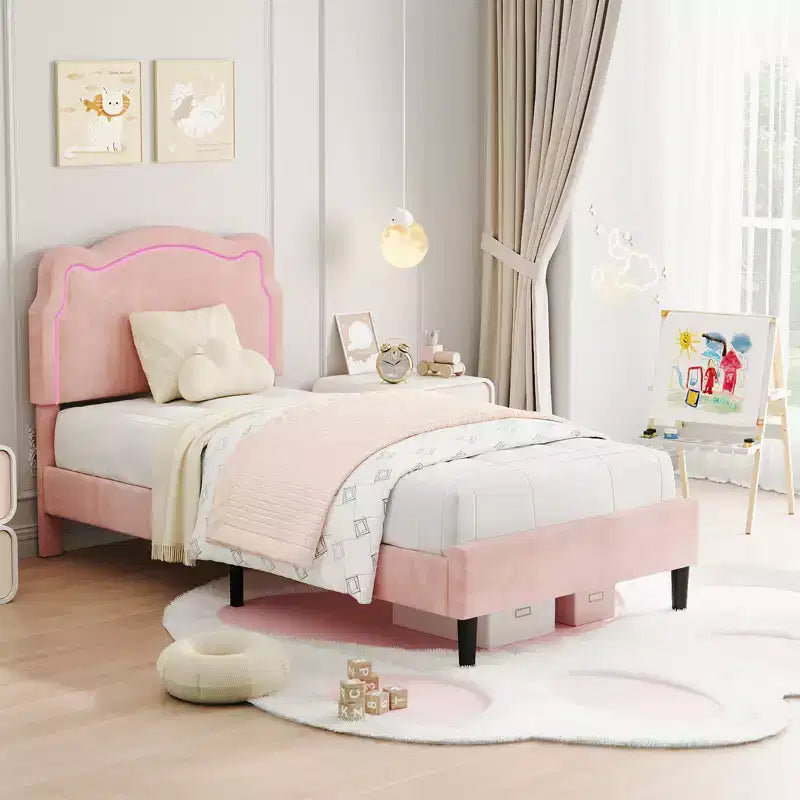 Luxury Velvet Platform Bed Frame with Adjustable Bear Headboard  Noise-Free Upholstered Bed, No Box Spring Required, Modern Bedroom Statement Piece
