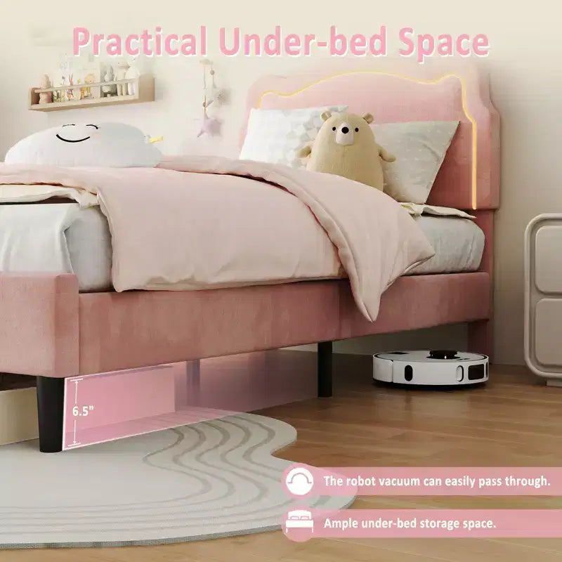 Luxury Velvet Platform Bed Frame with Adjustable Bear Headboard  Noise-Free Upholstered Bed, No Box Spring Required, Modern Bedroom Statement Piece