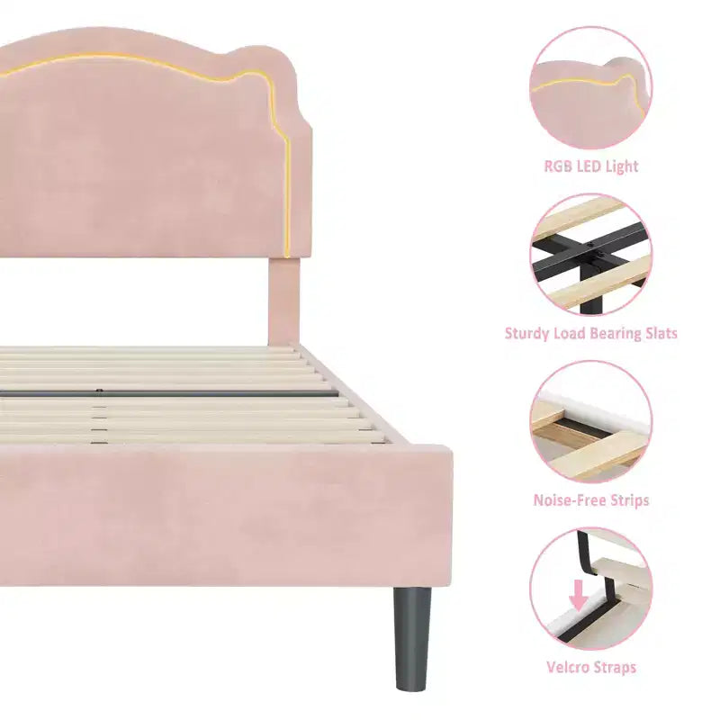 Luxury Velvet Platform Bed Frame with Adjustable Bear Headboard  Noise-Free Upholstered Bed, No Box Spring Required, Modern Bedroom Statement Piece