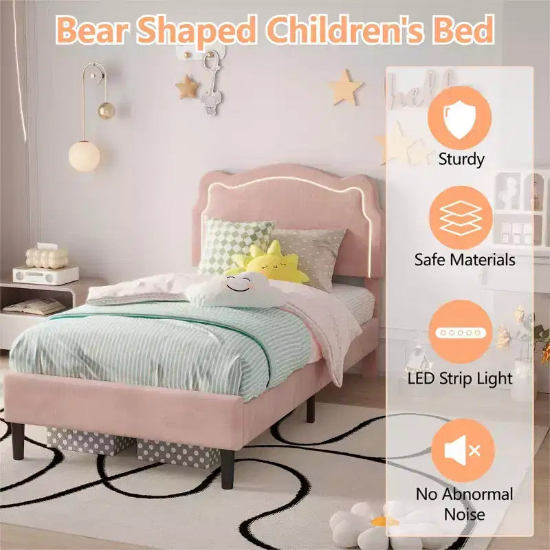 Luxury Velvet Platform Bed Frame with Adjustable Bear Headboard  Noise-Free Upholstered Bed, No Box Spring Required, Modern Bedroom Statement Piece