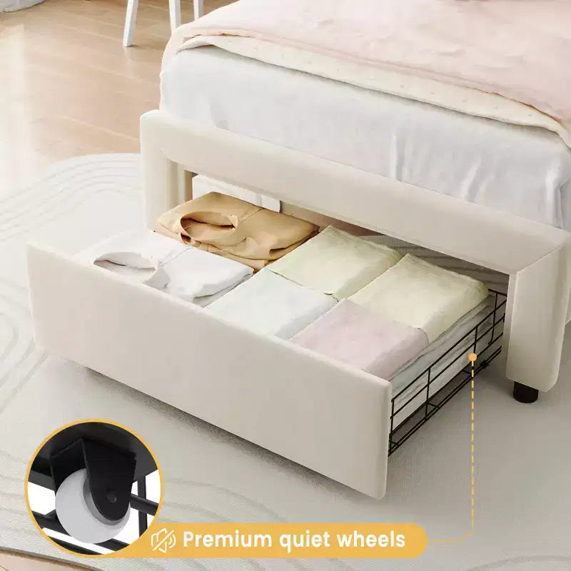 Luxury Velvet Platform Bed Frame with Adjustable Bear Headboard  Noise-Free Upholstered Bed, No Box Spring Required, Modern Bedroom Statement Piece