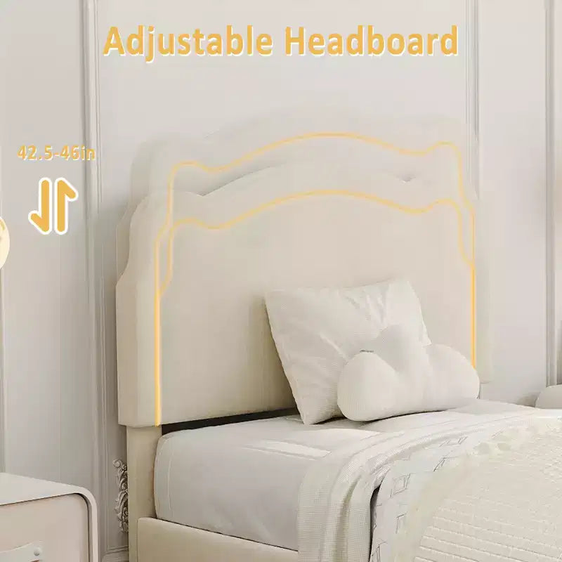 Luxury Velvet Platform Bed Frame with Adjustable Bear Headboard  Noise-Free Upholstered Bed, No Box Spring Required, Modern Bedroom Statement Piece
