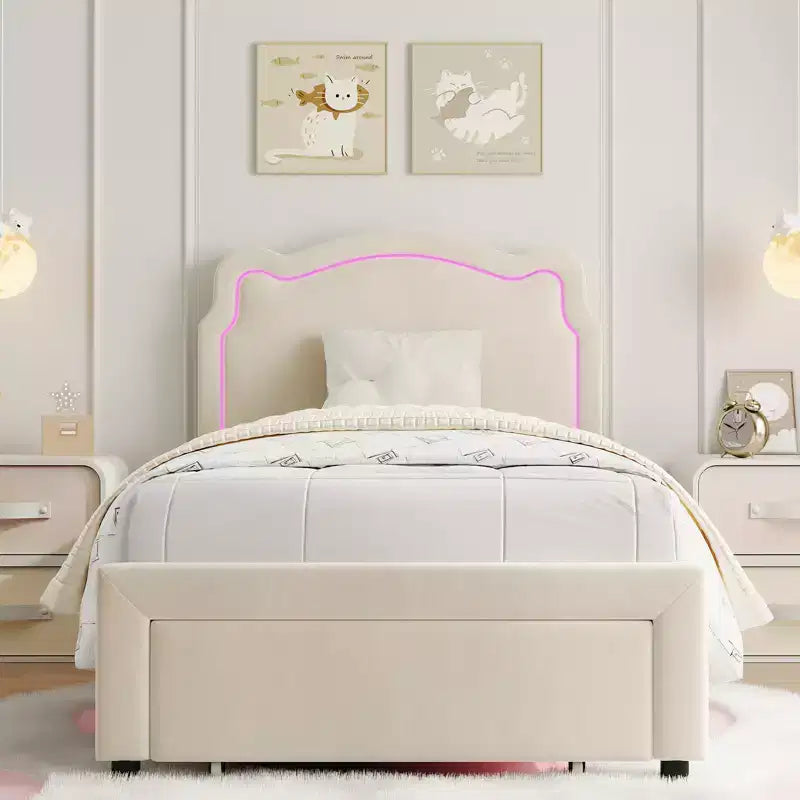 Luxury Velvet Platform Bed Frame with Adjustable Bear Headboard  Noise-Free Upholstered Bed, No Box Spring Required, Modern Bedroom Statement Piece