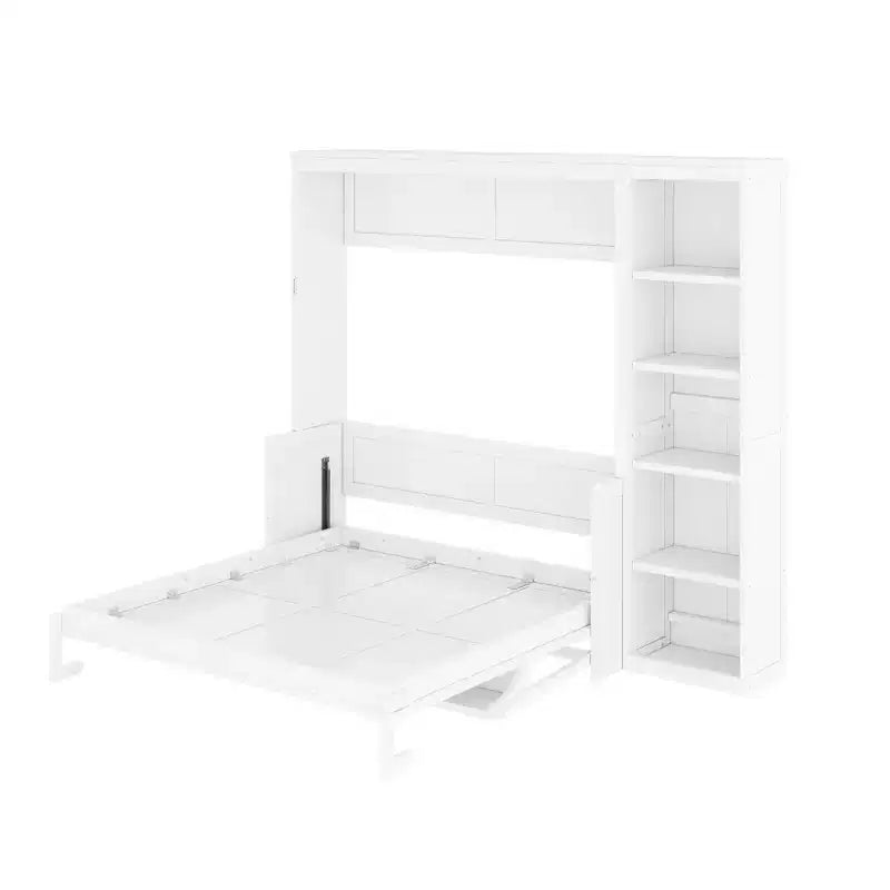Full/Queen Size Murphy Bed with Bookshelf, Wooden Cabinet Bed Wall Bed with Desk, Folding Wall Chest Bed for Guest Room Office