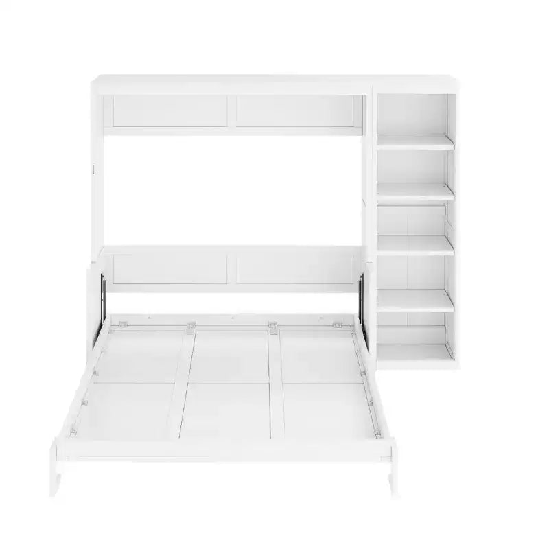 Full/Queen Size Murphy Bed with Bookshelf, Wooden Cabinet Bed Wall Bed with Desk, Folding Wall Chest Bed for Guest Room Office