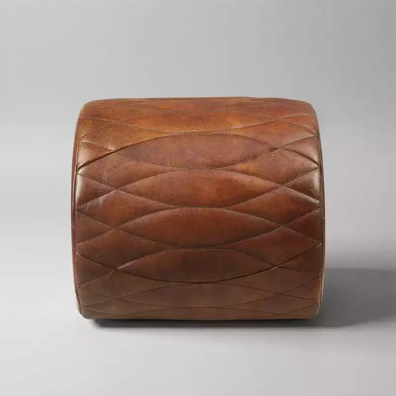 Art Leon Industrial Genuine Leather and Aluminum Ottoman with Multi-Functional