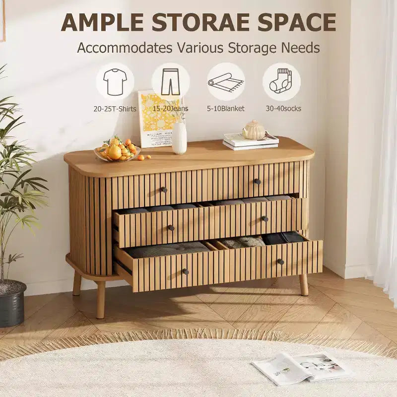 6 Drawer Dresser for Bedroom, Chests of Double Drawers, Boho Wooden Dresser with Black Handles, Beside Table for Closet, Living Room