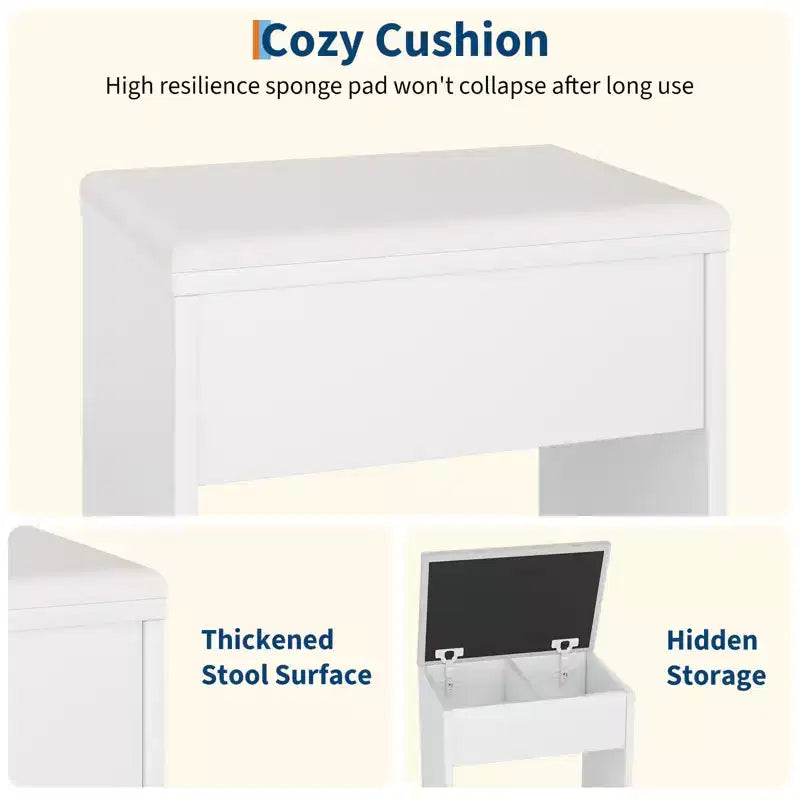 COZONY Vanity Desk with Mirror & Lights, Makeup Table w/ Charging Station, 4 Drawers & Stool