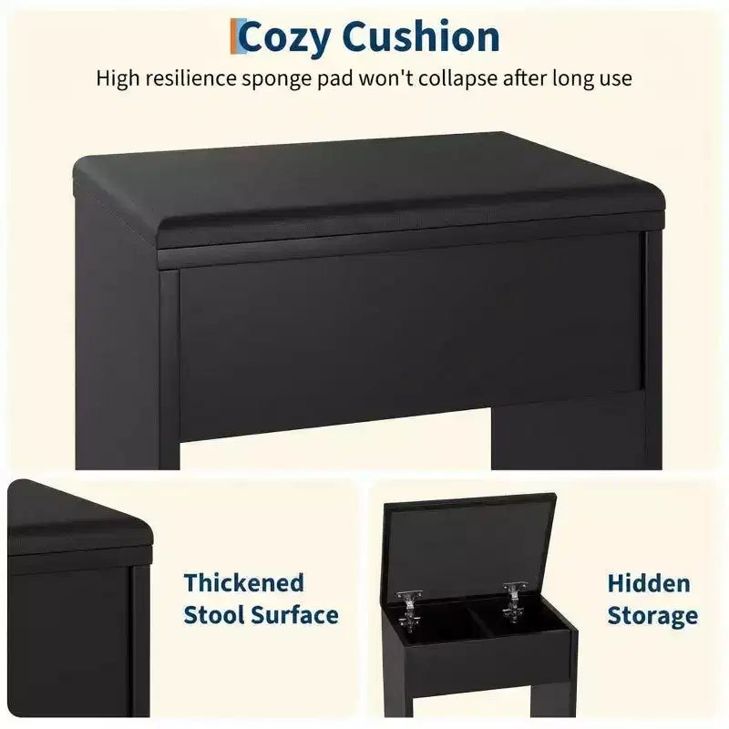 COZONY Vanity Desk with Mirror & Lights, Makeup Table w/ Charging Station, 4 Drawers & Stool