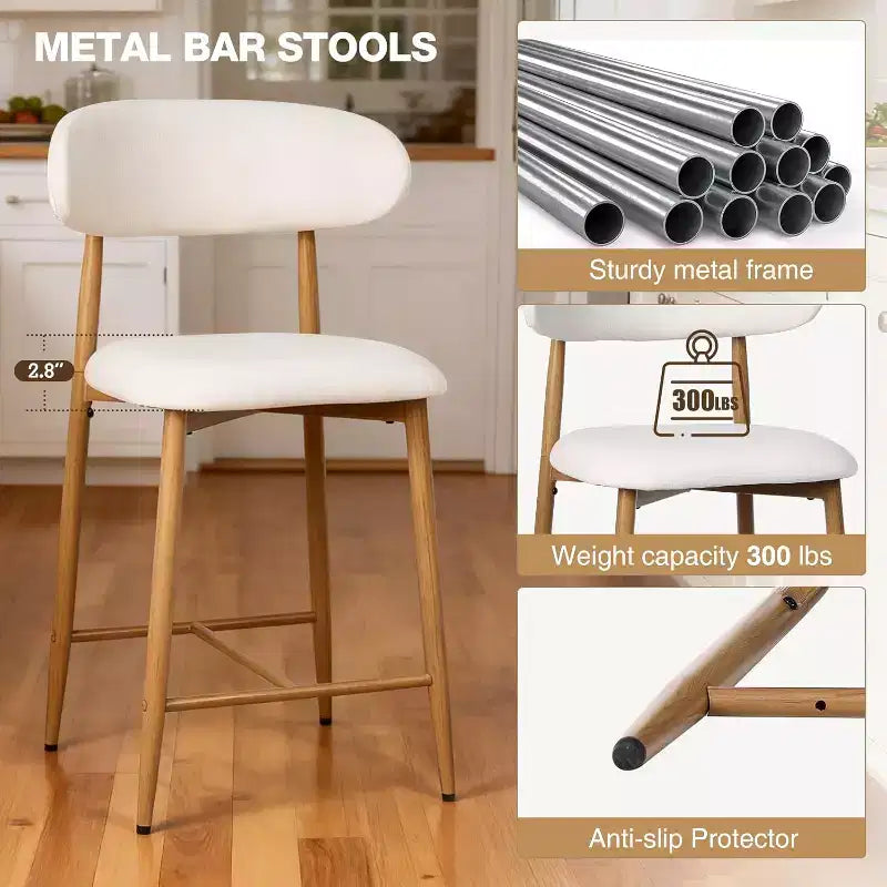 GDFStudio Tiphaine Mid-Century Modern Upholstered Metal Counter Stools (Set of 2)