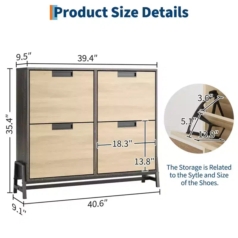 4 Flip Drawer Narrow Shoe Cabinet, Freestanding Entryway Storage with Adjustable Shelves & Metal Legs, Slim Organizer for Hallway & Living Room