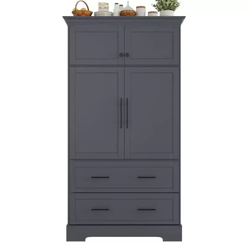 72 Farmhouse Kitchen Pantry Cabinet, Freestanding Dining Storage Cabinet with Drawers, Pull-Out Trays, and Cake Pan Storage-Panipeachy