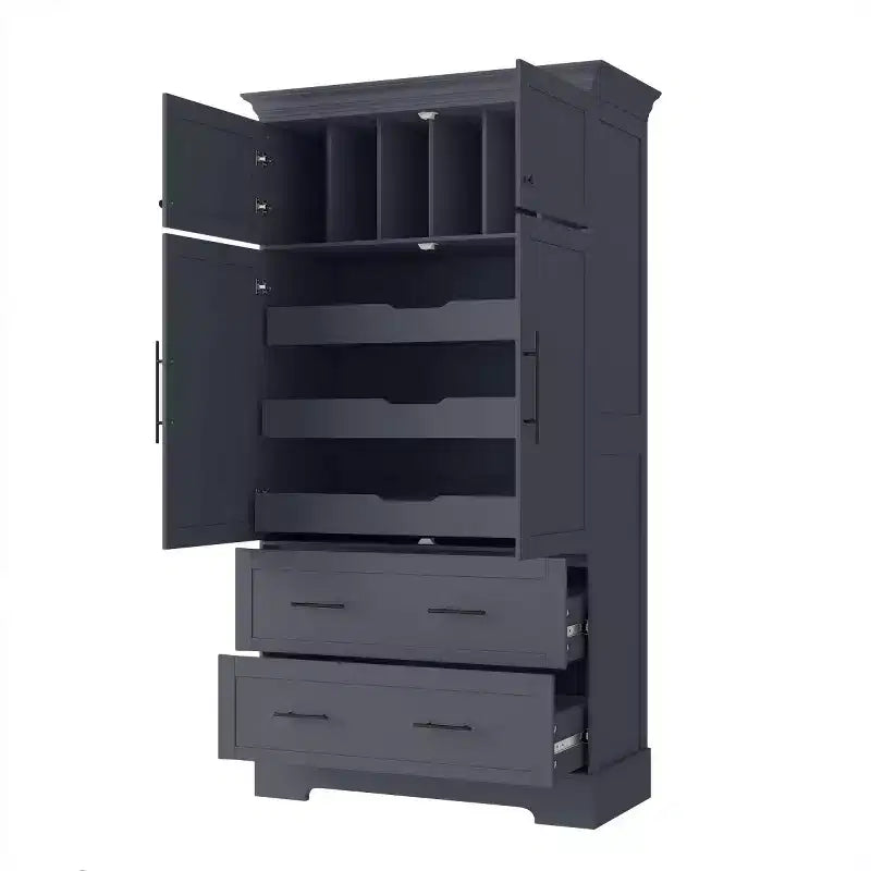 72 Farmhouse Kitchen Pantry Cabinet, Freestanding Dining Storage Cabinet with Drawers, Pull-Out Trays, and Cake Pan Storage-Panipeachy