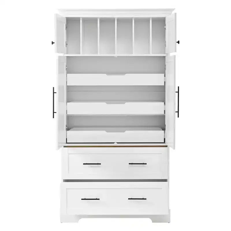 72 Farmhouse Kitchen Pantry Cabinet, Freestanding Dining Storage Cabinet with Drawers, Pull-Out Trays, and Cake Pan Storage-Panipeachy