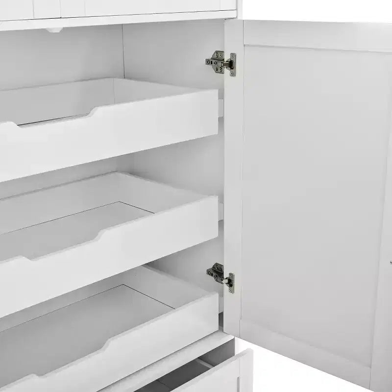 72 Farmhouse Kitchen Pantry Cabinet, Freestanding Dining Storage Cabinet with Drawers, Pull-Out Trays, and Cake Pan Storage-Panipeachy