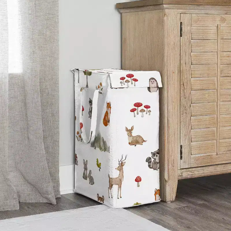 Sweet Jojo Designs Boy, Girl, Unisex/Gender Neutral Foldable Laundry Hamper with Handles Watercolor Woodland Forest Animals Green Brown and Red