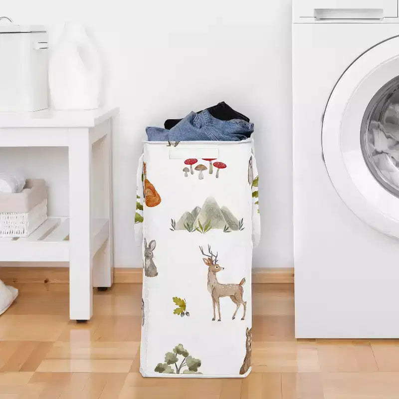 Sweet Jojo Designs Boy, Girl, Unisex/Gender Neutral Foldable Laundry Hamper with Handles Watercolor Woodland Forest Animals Green Brown and Red