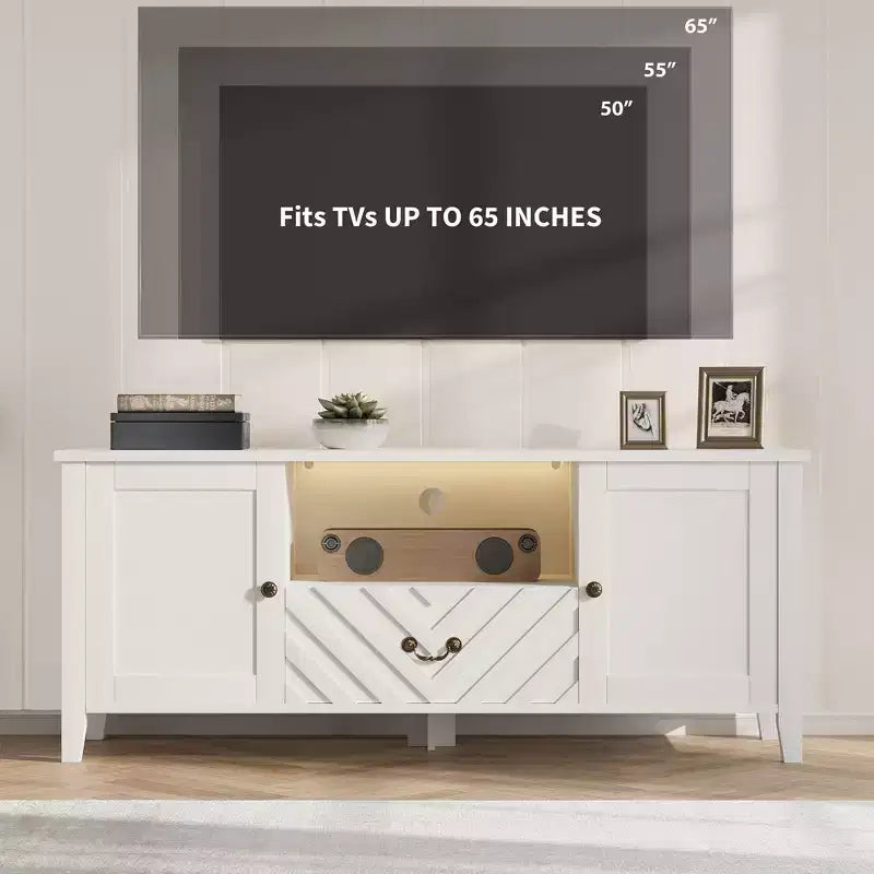 Entertainment Center with Led Lights, TV Stands with 2 Storage and 1 Drawer for Game Room, Long Television Stands for 65 Inch Tv