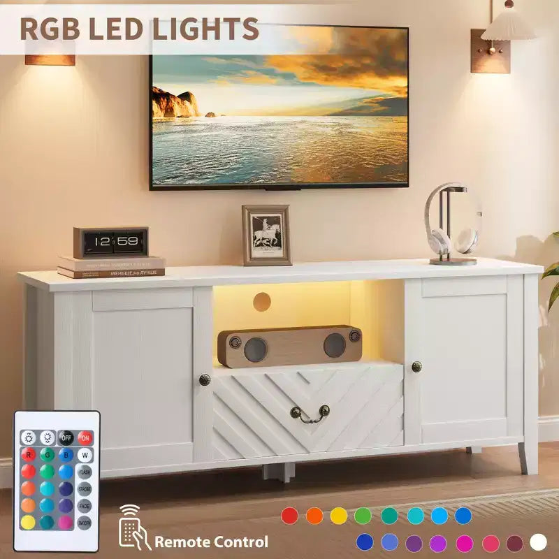 Entertainment Center with Led Lights, TV Stands with 2 Storage and 1 Drawer for Game Room, Long Television Stands for 65 Inch Tv