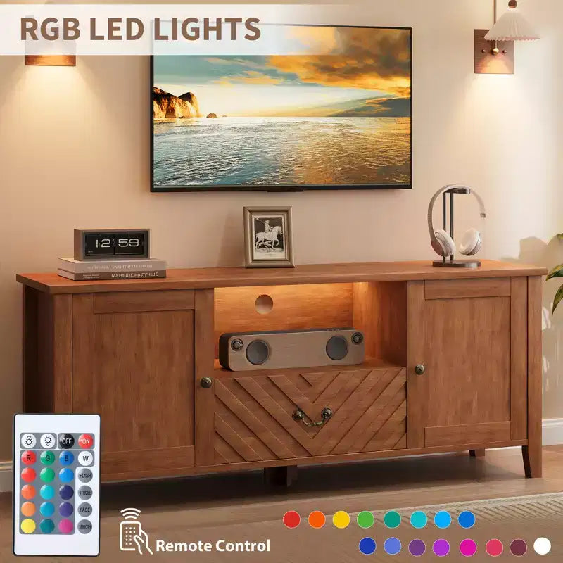 Entertainment Center with Led Lights, TV Stands with 2 Storage and 1 Drawer for Game Room, Long Television Stands for 65 Inch Tv