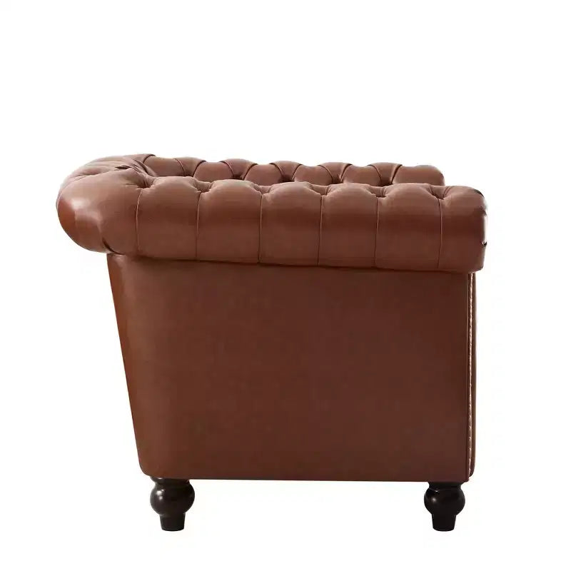 Zeus & Ruta Chesterfield Club Chair with Scrolled Arms, Nailhead Trim, and Solid Wood Legs