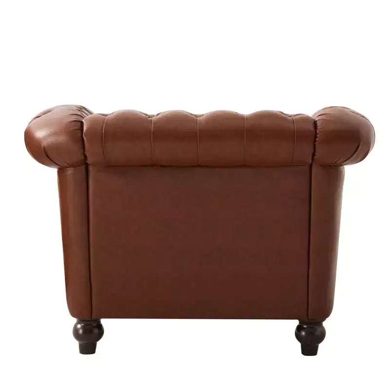 Zeus & Ruta Chesterfield Club Chair with Scrolled Arms, Nailhead Trim, and Solid Wood Legs