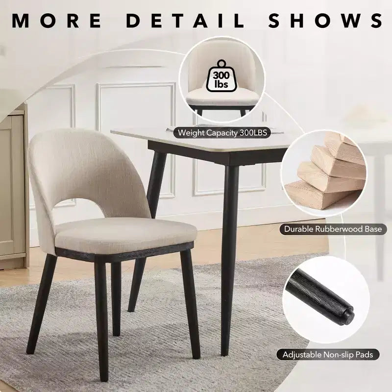 Set of 2 Modern Fabric Dining Chairs, Upholstered Side Chairs with Curved Backrest & Wood Legs, Comfortable Seating for Dining Room Kitchen