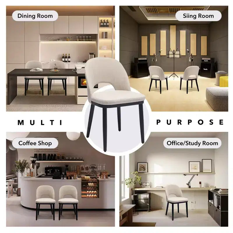 Set of 2 Modern Fabric Dining Chairs, Upholstered Side Chairs with Curved Backrest & Wood Legs, Comfortable Seating for Dining Room Kitchen