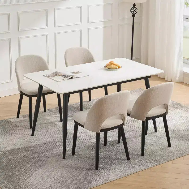 Set of 2 Modern Fabric Dining Chairs, Upholstered Side Chairs with Curved Backrest & Wood Legs, Comfortable Seating for Dining Room Kitchen