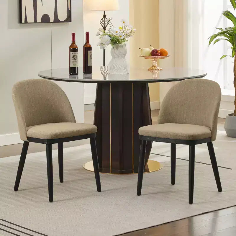 Set of 2 Modern Fabric Dining Chairs, Upholstered Side Chairs with Curved Backrest & Wood Legs, Comfortable Seating for Dining Room Kitchen