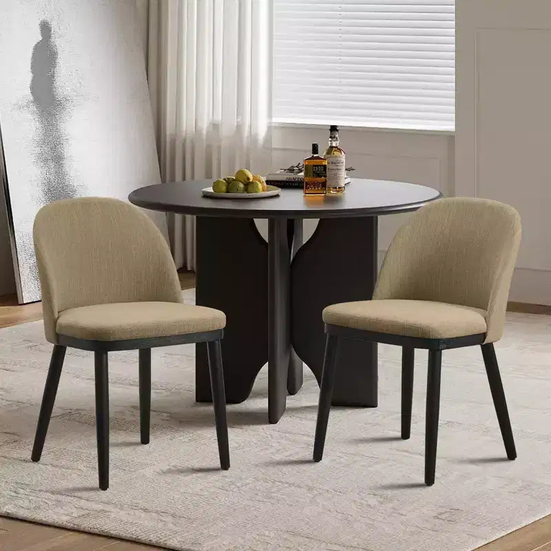 Set of 2 Modern Fabric Dining Chairs, Upholstered Side Chairs with Curved Backrest & Wood Legs, Comfortable Seating for Dining Room Kitchen